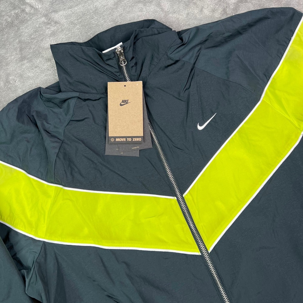 Nike Windrunner Jacket Womens Large Black Volt Chevron Full Zip Loose Fit UPF 40